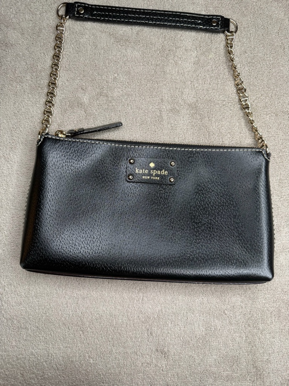 kate spade Black Leather Chain-Handle Clutch Wristlet